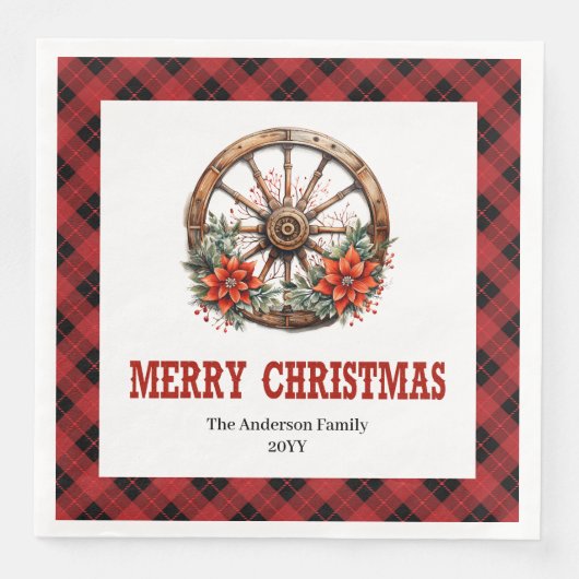 Western buffalo plaid napkins festive holiday set (正面)