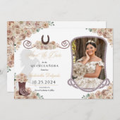 Western Champagne Quinceanera日付写真を保存 招待状 (正面/裏面)