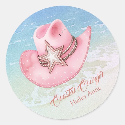  Western Chic Coastal Cowgirl Hat Sticker ラウンドシール (正面)