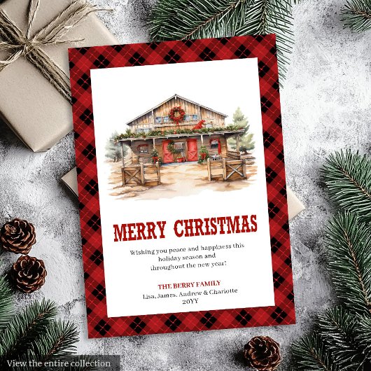 Western Christmas card ranch style tartan シーズンカード