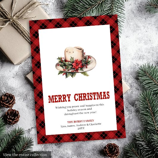 Western Christmas card with cowboy hat print シーズンカード