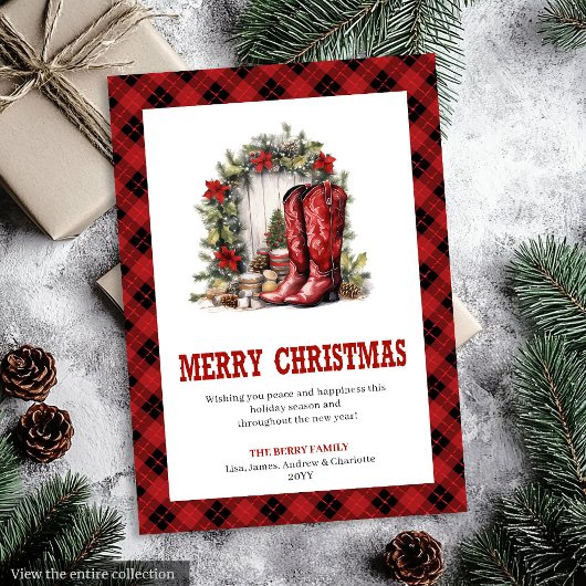 Western Christmas card with cowboy plaid print シーズンカード