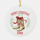 Western Christmas Cowboy Boots セラミックオーナメント (正面)