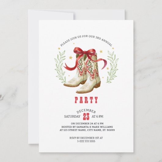 Western Christmas Cowboy Boots 招待状 (正面)