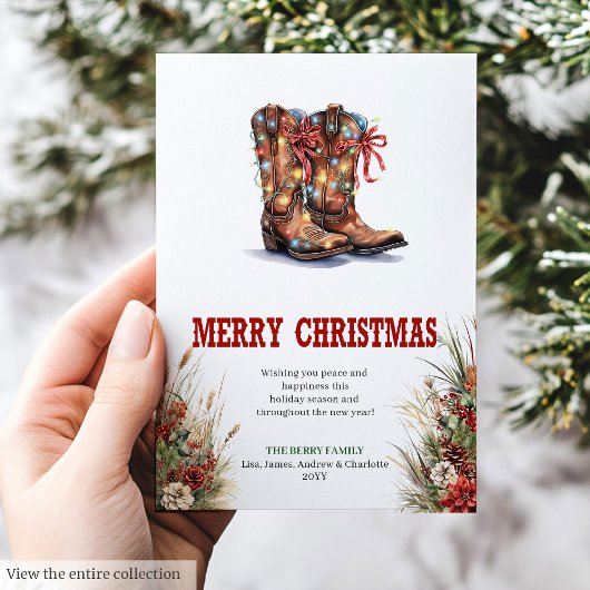 Western Christmas greeting card with cowboy boots シーズンカード