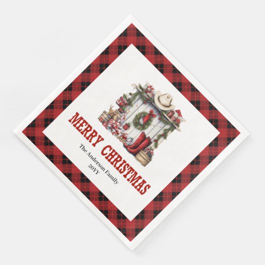 Western Christmas napkins farmhouse tartan pattern (コーナー)