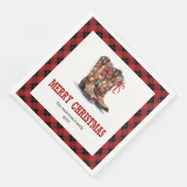 Western Christmas napkins red black buffalo plaid (コーナー)