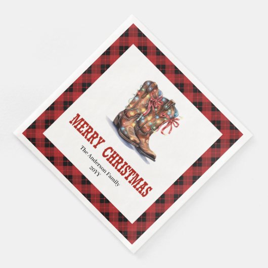 Western Christmas napkins red black buffalo plaid (コーナー)