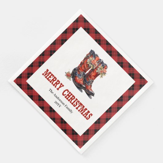 Western Christmas napkins red black rustic charm (コーナー)