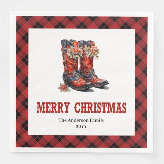 Western Christmas napkins red black rustic charm (正面)