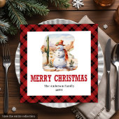 Western Christmas napkins red black tartan design