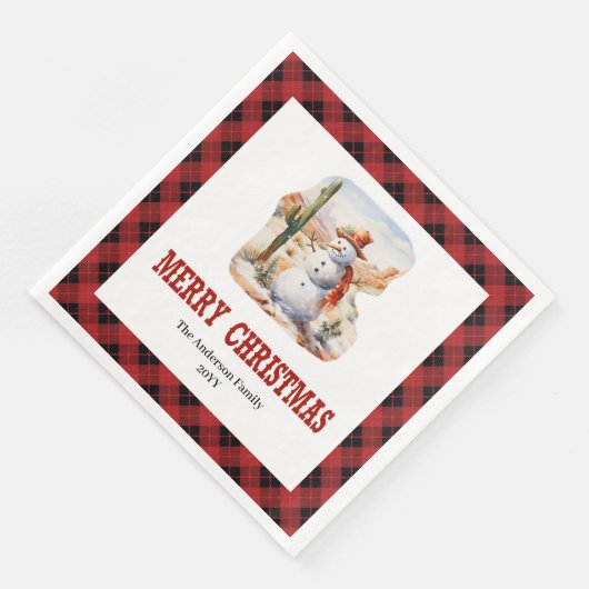Western Christmas napkins red black tartan design (コーナー)