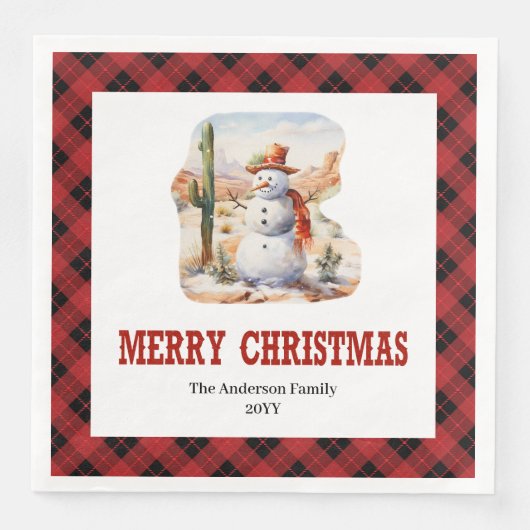 Western Christmas napkins red black tartan design (正面)