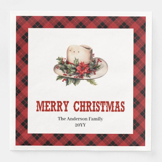 Western Christmas napkins rustic buffalo plaid  (正面)