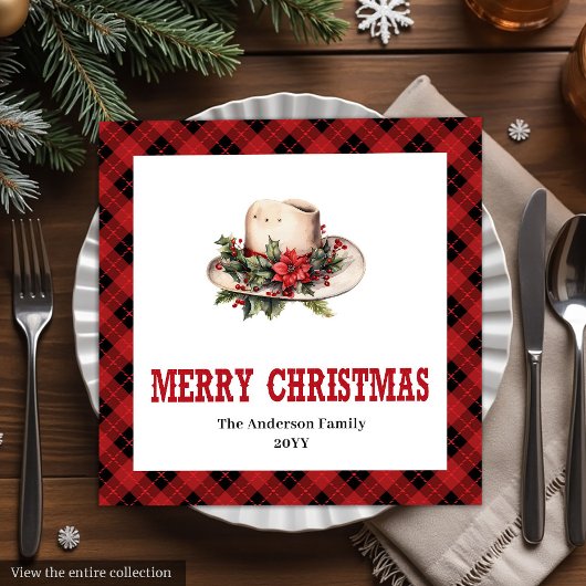 Western Christmas napkins rustic buffalo plaid 