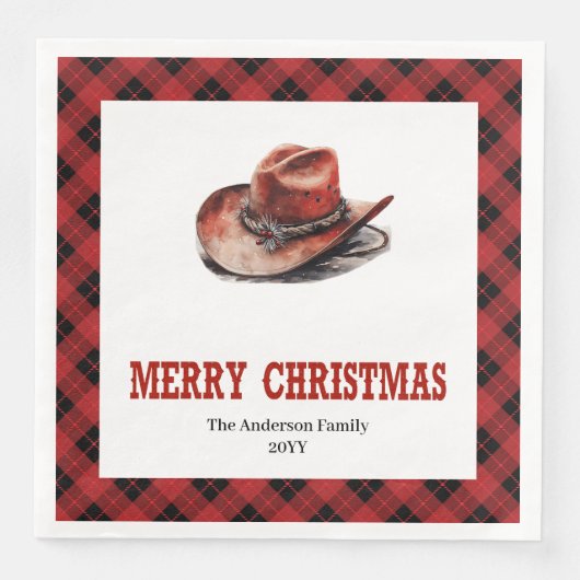 Western Christmas napkins with buffalo plaid print (正面)