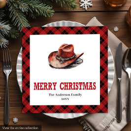 Western Christmas napkins with buffalo plaid print