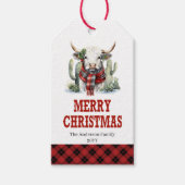 Western Christmas plaid editable tag highland cow ギフトタグ (正面)