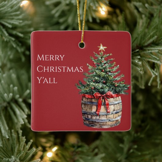 Western Christmas Tree in Barrel  セラミックオーナメント (ツリー)