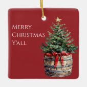 Western Christmas Tree in Barrel  セラミックオーナメント (正面)