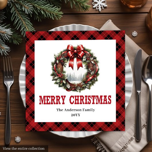 Western Christmas wreath red black buffalo napkins