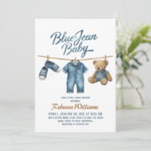 Western Clothesline Denim Blue Jean Baby Shower 招待状 (スタンド正面)