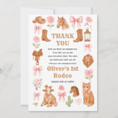 Western Coquette Cowgirl 1st Birthday Cute Pink サンキューカード (正面)