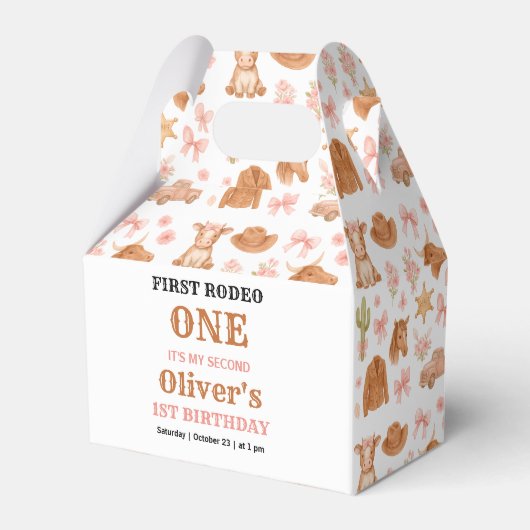 Western Coquette Cowgirl 1st Birthday Cute Pink フェイバーボックス (正面サイド)