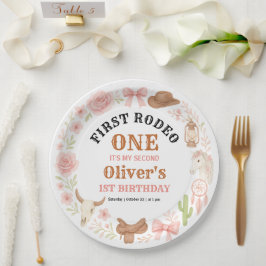 Western Coquette Cowgirl 1st Birthday Cute Pink ペーパープレート