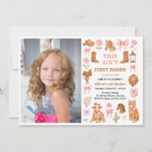 Western Coquette Cowgirl 1st Birthday Cute Pink 招待状 (正面)