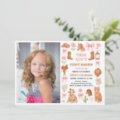 Western Coquette Cowgirl 1st Birthday Cute Pink 招待状 (スタンド正面)