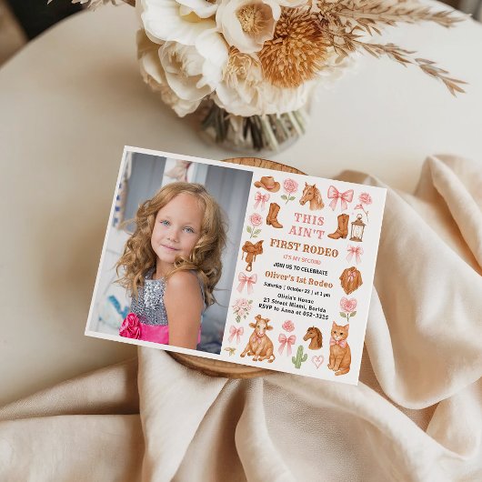 Western Coquette Cowgirl 1st Birthday Cute Pink 招待状