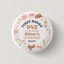 Western Coquette Cowgirl 1st Birthday Cute Pink 缶バッジ