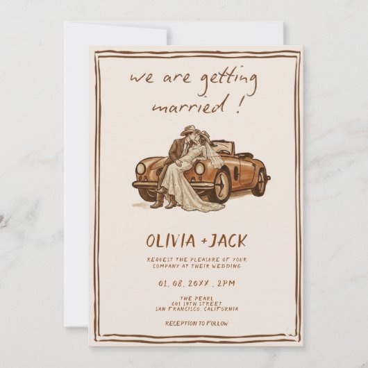 Western Country Boho Photo QR Code Wedding   招待状 (正面)