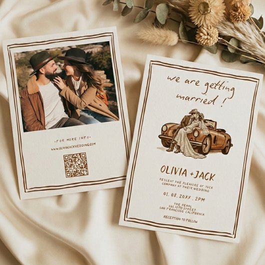 Western Country Boho Photo QR Code Wedding   招待状