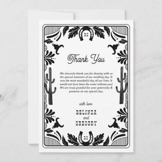 Western Country Cowboy Rustic Wedding サンキューカード (正面)