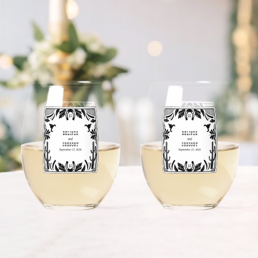 Western Country Cowboy Rustic Wedding ステムなしワイングラス (インサイチュ (ウェディング))