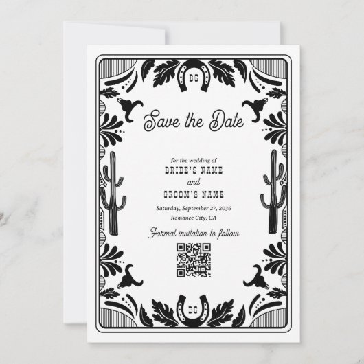 Western Country Cowboy Rustic Wedding セーブザデート (正面)