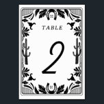 Western Country Cowboy Rustic Wedding テーブルナンバー<br><div class="desc">A modern Western cowboy cowgirl style design with hand drawn elements of a cow skull, horseshoes, floral and cactus ornaments. Black and white floral border wedding design featuring hand drawn floral, cactus, cow skull and horseshoes. This contemporary modern Western country wedding design is ideal for all seasons. An elegant black...</div>