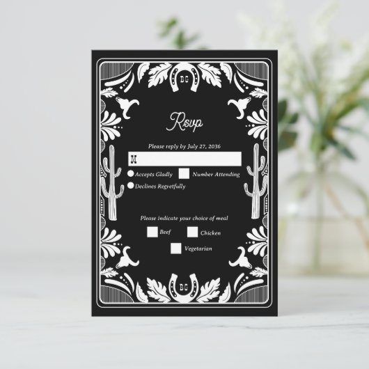 Western Country Cowboy Rustic Wedding 出欠カード (スタンド正面)