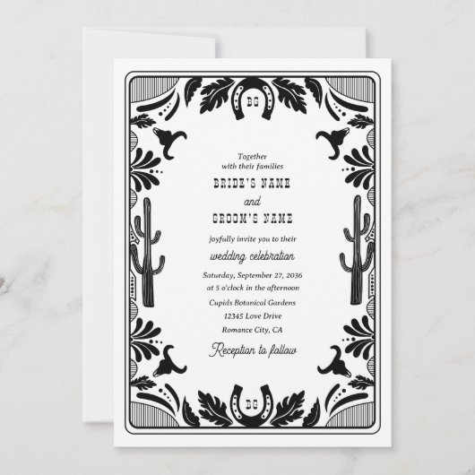 Western Country Cowboy Rustic Wedding 招待状 (正面)