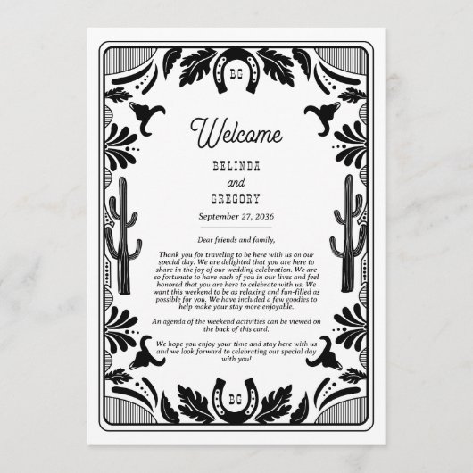 Western Country Cowboy Wedding Itinerary プログラム (正面)