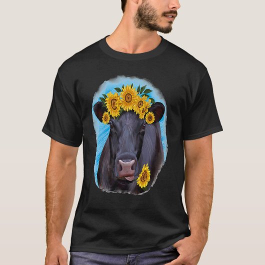 Western Country Farm Farmer Black Cow Angus Cow Su Tシャツ (正面)