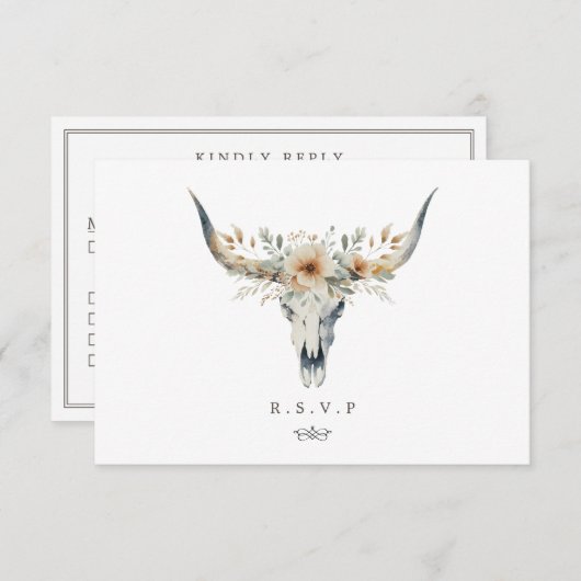 Western country longhornの結婚食事の選択RSVP 出欠カード (正面/裏面)