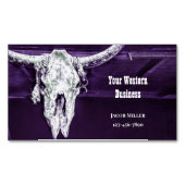 Western Country Purple White Rustic Bull Cow Skull マグネット名刺 (正面)