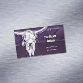 Western Country Purple White Rustic Bull Cow Skull マグネット名刺