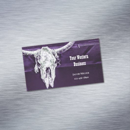 Western Country Purple White Rustic Bull Cow Skull マグネット名刺 (インサイチュ)