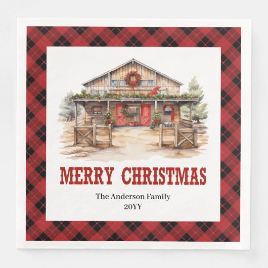 Western Country Red Black Plaid Paper Napkins (正面)