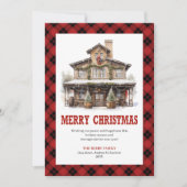 Western Country Red Plaid Holiday Greeting Card シーズンカード (正面)