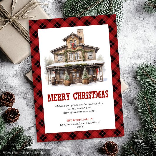 Western Country Red Plaid Holiday Greeting Card シーズンカード